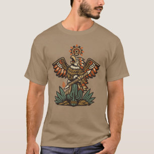 T-shirt Aigle guerrier aztèque avec lance couleur vintage