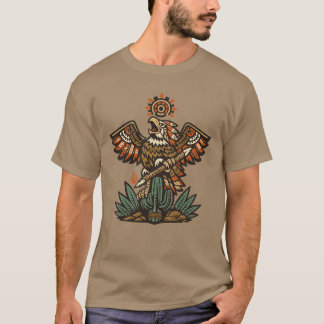 T-shirt Aigle guerrier aztèque avec lance couleur vintage