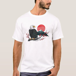 T-shirt Aigle royal sur fleur de cerisier avec Mont Fuji