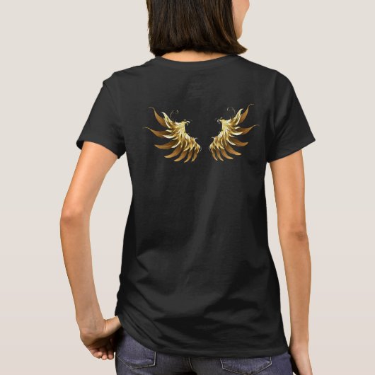 T-shirt Ailes d'Ange d'or sur arrière - plan noir (Dos)