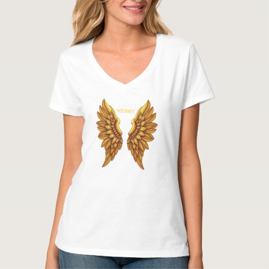 T-shirt Ailes d'ange dorées Design (Devant)