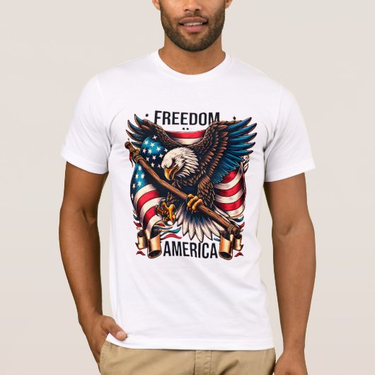 T-shirt Ailes de la liberté - American Bald Eagle and Flag (Devant)