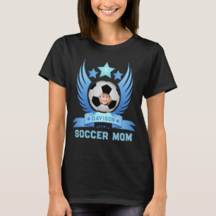 T-shirt Ailes de Super Star Maman de Foot bleu avec Photo