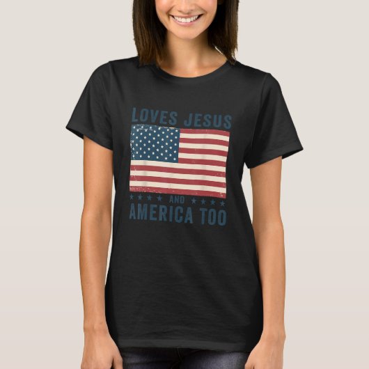 T-shirt Aime Jésus Et L'Amérique Aussi États-Unis Drapeau (Devant)