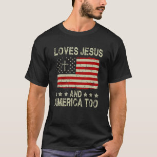 T-shirt Aime Jésus Et L'Amérique Trop Patriote Chrétien