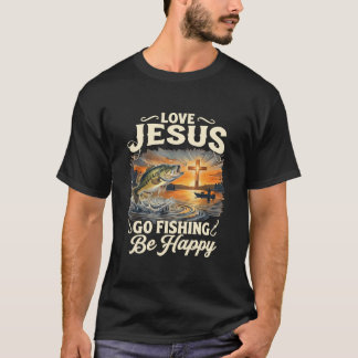 T-shirt Aime Jésus Va Pêcher Sois Heureux Pêcheur de Bass