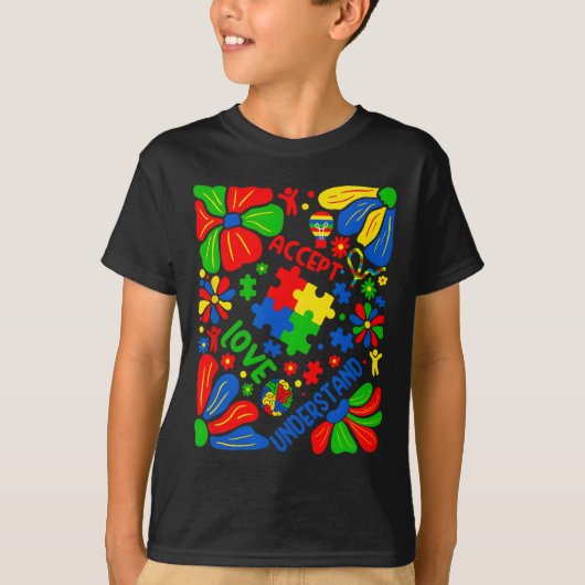 T-shirt Aimer Accepter Comprendre Autisme Boho Flower (Devant)