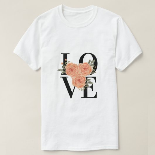 T-shirt AIMER avec des Roses de pêche (Design devant)