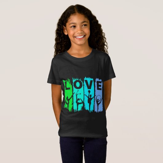 T-Shirt Aimer Gymnastique rythmique en bleu et vert (Devant entier)