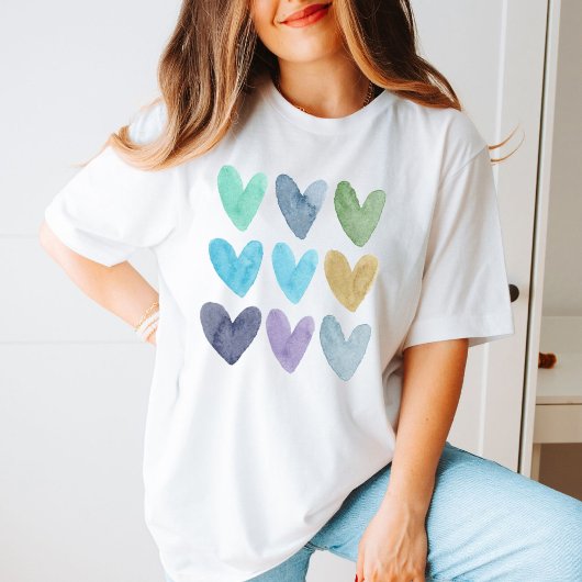 T-shirt Aimer Minimaliste Aquarelle Coeurs mignons Valenti