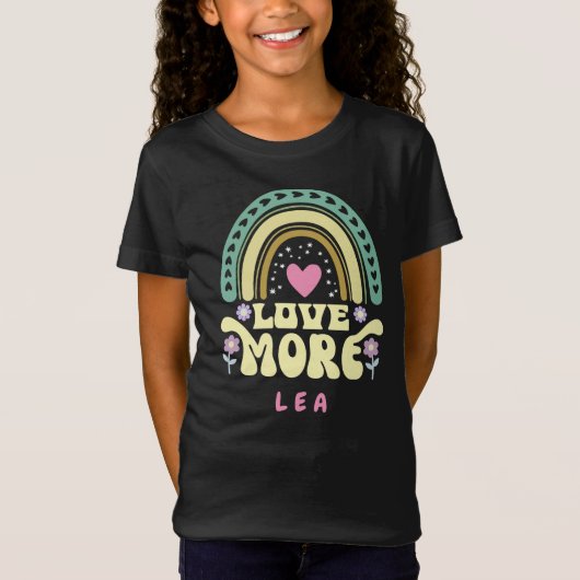 T-Shirt Aimer plus arc-en-ciel, fleurs, coeur, nom (Devant)