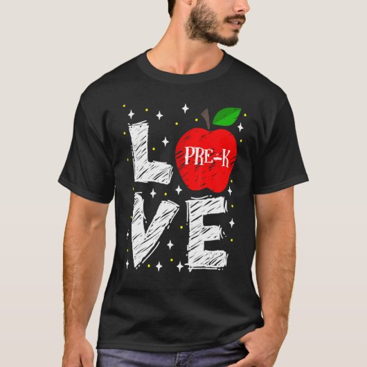 T-shirt Aimer Pré K Apple Retour À L'École Enseignant (Devant)