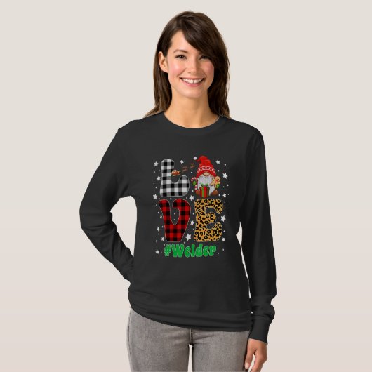 T-shirt Aimer Welder Gnome Noël Leopard Plaid Xmas Paj (Devant entier)
