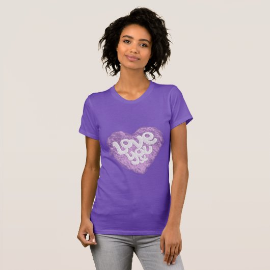 T-shirt Aimez-vous x coeur violet clair sur tee dames fonc (Devant entier)