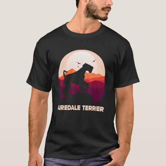 T-shirt Airedale Terrier and Moon Halloween (Devant)