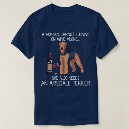 T-shirt Airedale Terrier and wine Funny dog  (Design devant)
