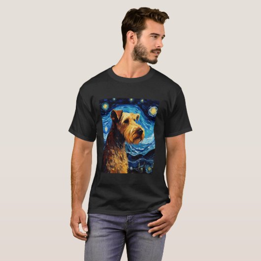 T-shirt Airedale Terrier Chien Funny Starry Night Van Gogh (Devant entier)