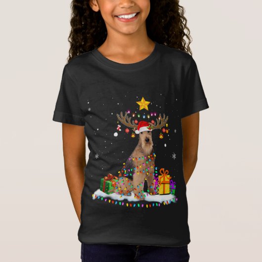 T-Shirt Airedale Terrier Chien Noël Reindee Noël (Devant)