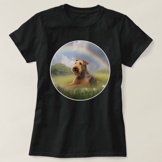 T-shirt Airedale Terrier Rainbow Bridge mignon Chien chiot (Design devant)