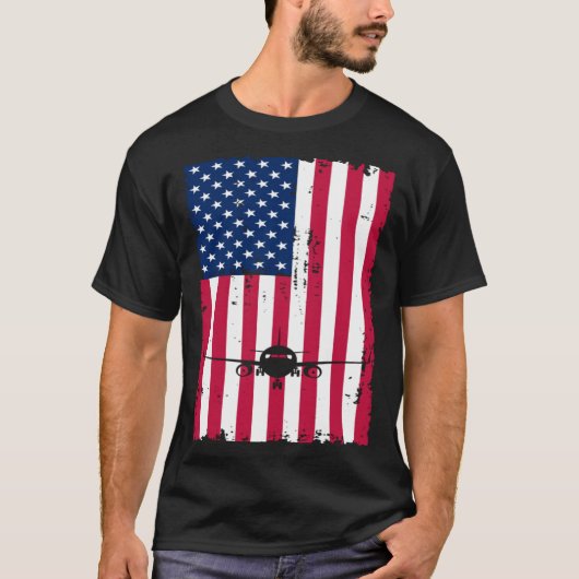 T-shirt Airplane American Flag Pilot Jet Aviation (Devant)
