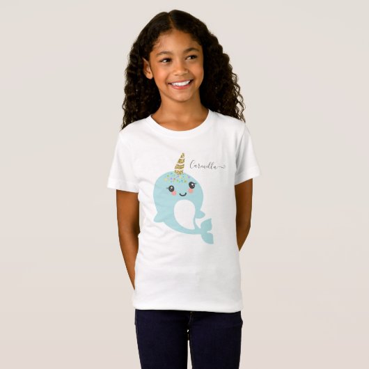 T-Shirt Ajouter un nom à la fête d'anniversaire Narwhal (Devant entier)