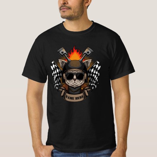 T-shirt Ajouter un nom Texte Chat dans le casque moto avec (Devant)