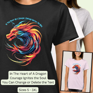 T-shirt Ajouter un nom Texte, Dragon rouge bleu scintillan