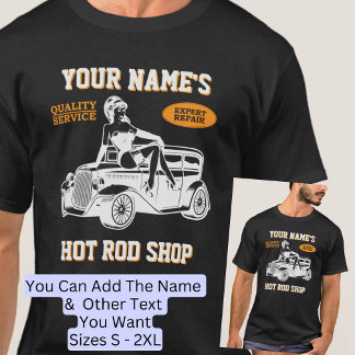 T-shirt Ajouter votre nom Texte Hot Rod Shopping Garage av