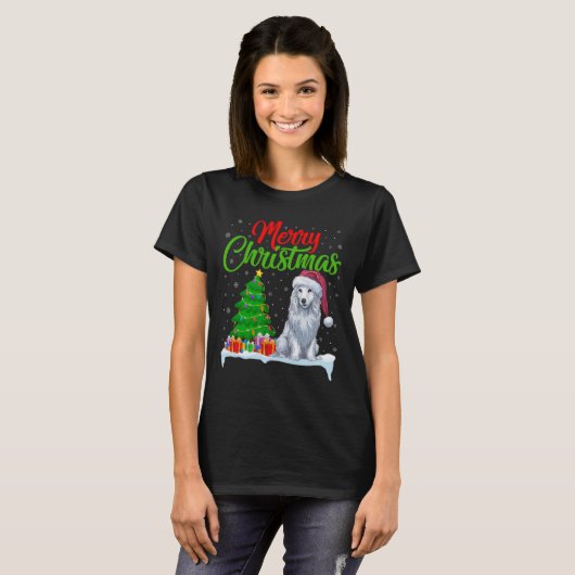 T-shirt Akbash Chien Noël Lumières Arbre Funny Noël Akbash (Devant entier)