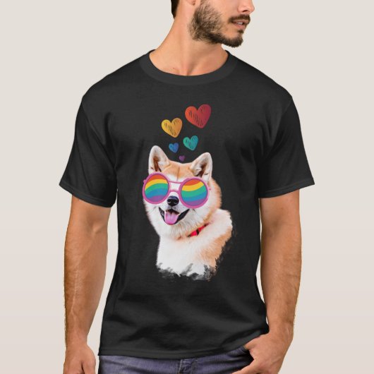 T-shirt Akita Chien avec Coeurs Saint Valentin (Devant)