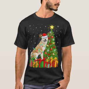 T-shirt Akita Chien Éclairage Xmas Arbre Santa Hat Akita C