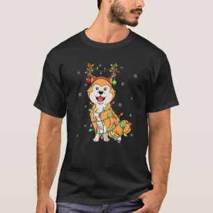 T-shirt Akita Chien Xmas Casquette de rennes d'éclairage A