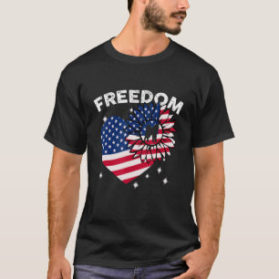 T-shirt Akita Dog Sunflower Heart American Flag Freedom