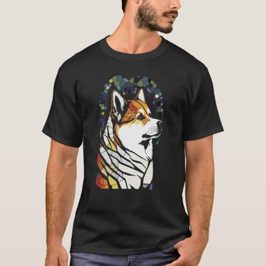 T-shirt Akita Inu Colorful Stained Glass Pop (Devant)