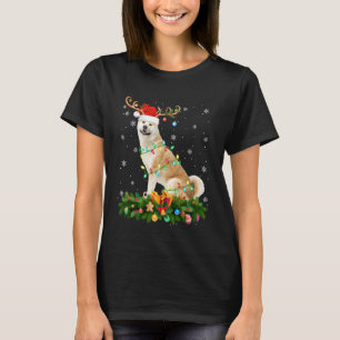 T-shirt Akita Inu Lumières de Noël Renne Chapeau de Père N