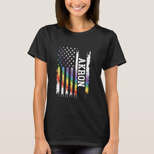 T-shirt Akron États-Unis Arc-en-ciel déprimé avec drapeau  (Devant)