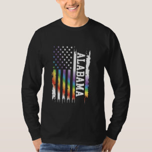 T-shirt Alabama États-Unis Arc-en-ciel déprimé avec drapea