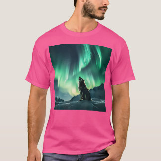 T-shirt Alaska Aurora Borealis Howling Wolf Photos esthéti