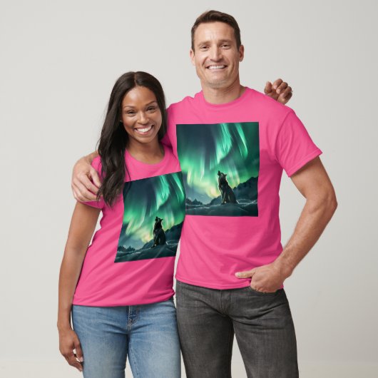 T-shirt Alaska Aurora Borealis Howling Wolf Photos esthéti (Unisexe)