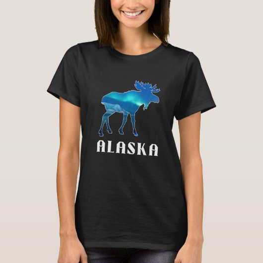 T-shirt Alaska Day Moose Aurora Borealis Northern Lights   (Devant)