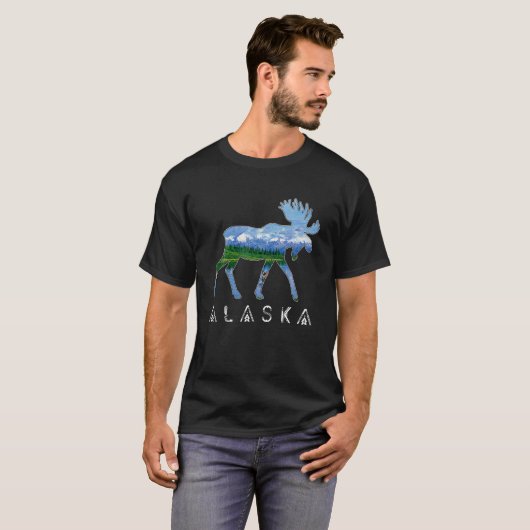 T-shirt Alaska Day Moose Snowy Mountain Day Souvenir Alask (Devant entier)