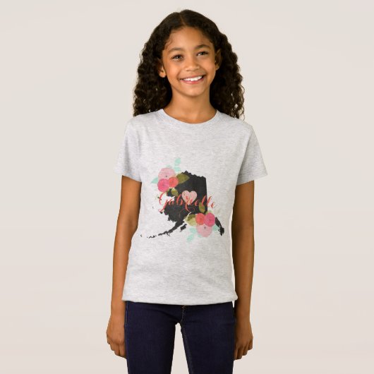 T-Shirt Alaska Monogram State Chalkboard Floral & Heart (Devant entier)