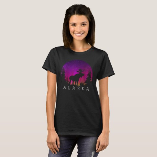 T-shirt Alaska Moose Aurora Borealis  Alaskan Landscape Ph (Devant entier)