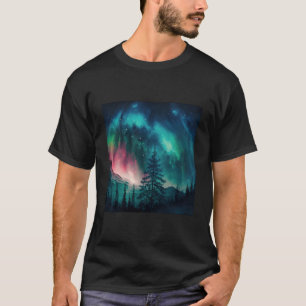 T-shirt Alaska Northern Lights Dans La Forêt