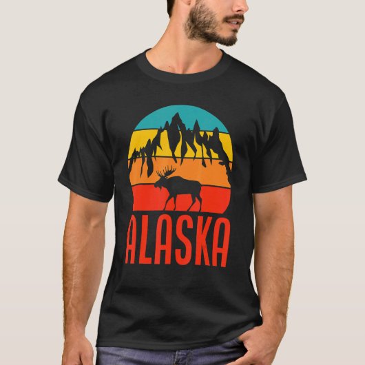 T-shirt Alaska Retro Sun Mountain Moose Alaska (Devant)