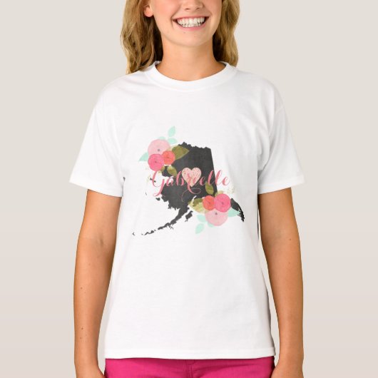 T-shirt Alaska State Chalkboard Floral & Heart Monogram (Devant)