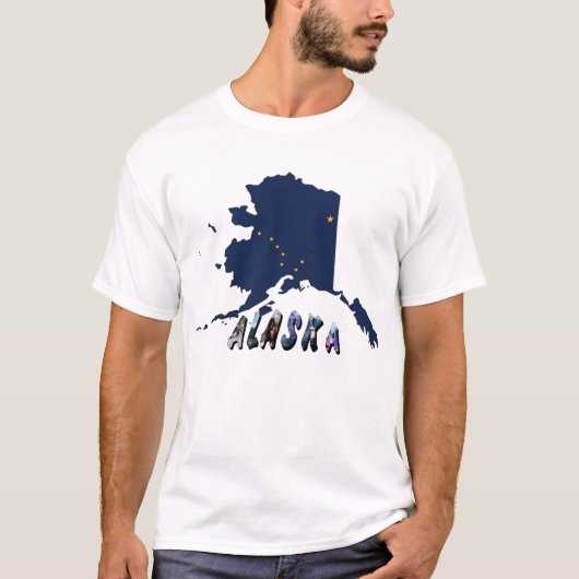 T-shirt Alaska State Flag Blue Map & Yellow Stars Travel (Devant)