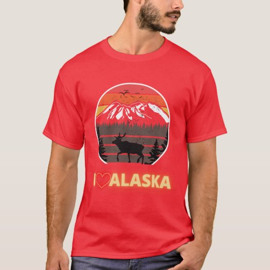 T-shirt Alaska Usa I Love Alaska Mountains Neon Retro Suns (Devant)