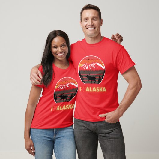 T-shirt Alaska Usa I Love Alaska Mountains Neon Retro Suns (Unisexe)