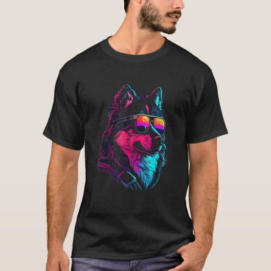T-shirt Alaskan Malamute Dog owner Vaporwave Notorious DJ (Devant)